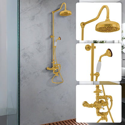 Exposed Thermostatic Shower System Wall Mounted with 1.75 GPM Tub Filler Handshower and Lever/Cross Handles
