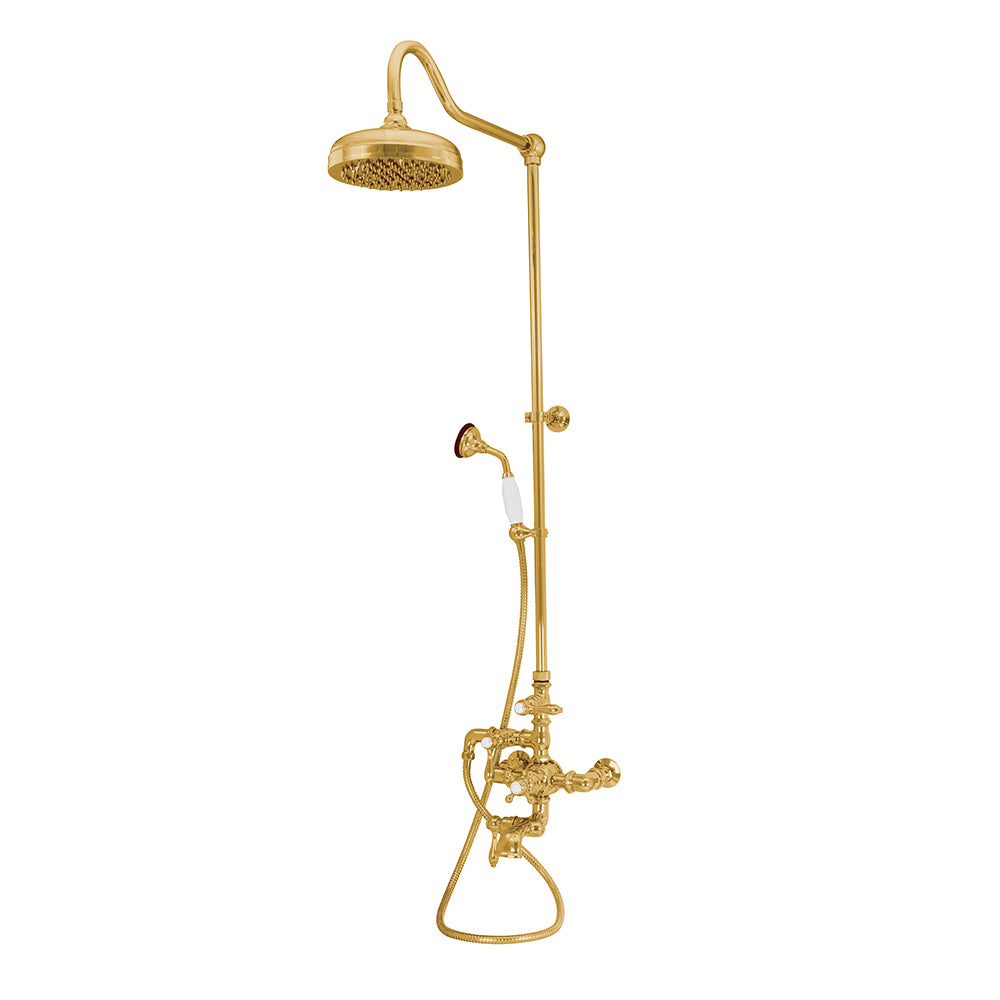 Exposed Thermostatic Shower System Wall Mounted with 1.75 GPM Tub Filler Handshower and Lever/Cross Handles