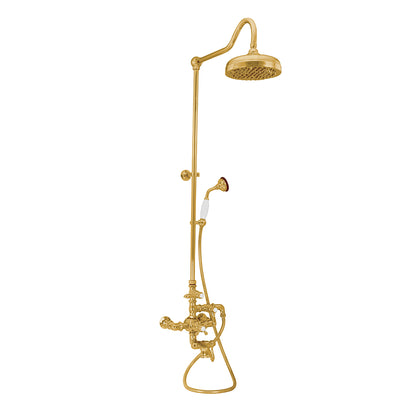 Exposed Thermostatic Shower System Wall Mounted with 1.75 GPM Tub Filler Handshower and Lever/Cross Handles