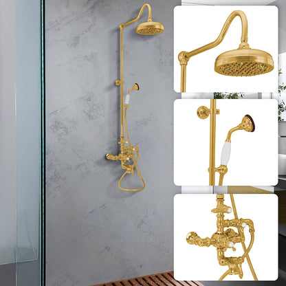 Exposed Thermostatic Shower System Wall Mounted with 1.75 GPM Tub Filler Handshower and Lever/Cross Handles