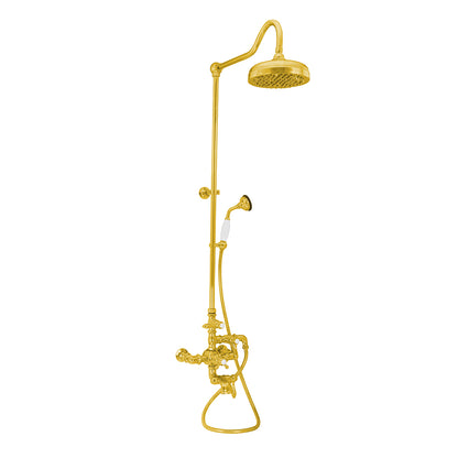 Exposed Thermostatic Shower System Wall Mounted with 1.75 GPM Tub Filler Handshower and Lever/Cross Handles