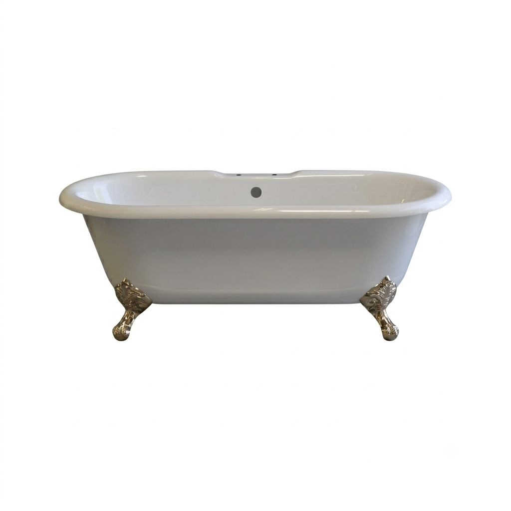 The Arcadia 66" Double Ended Clawfoot Acrylic Tub with 7" Deck Mount Faucet Holes P0948 | Strom Living Polished Nickel - Bathtubs