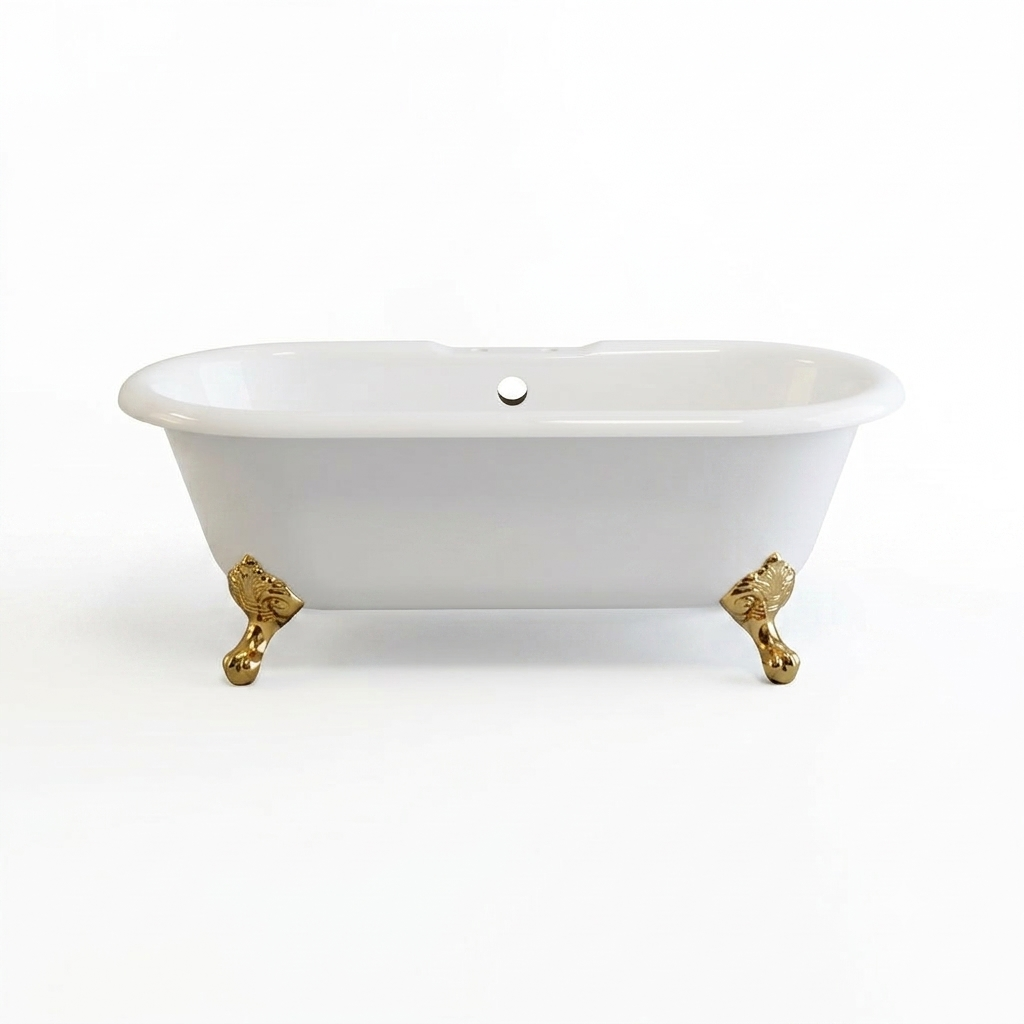 The Arcadia 66" Double Ended Clawfoot Acrylic Tub with 7" Deck Mount Faucet Holes P0948 | Strom Living Supercoat Brass - Bathtubs