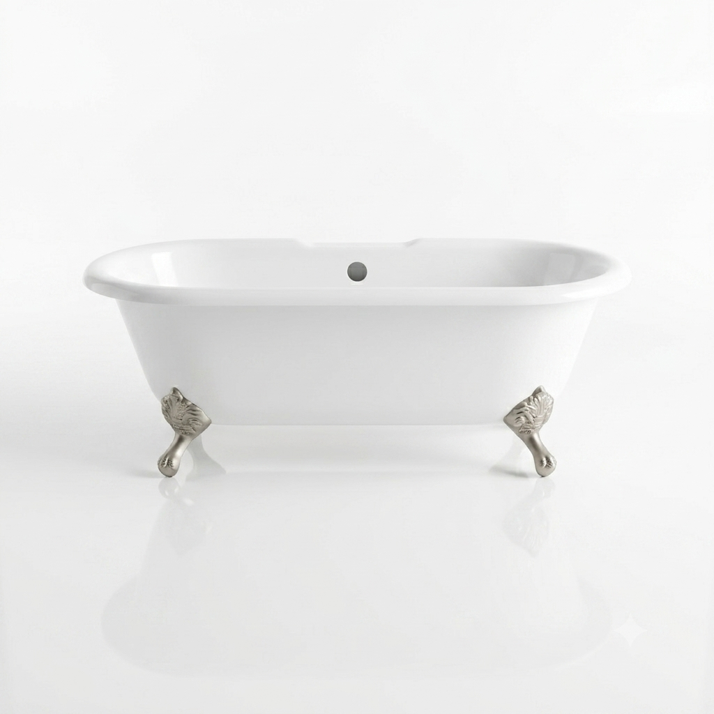 The Arcadia 66" Double Ended Clawfoot Acrylic Tub without Faucet Holes P0949 | Strom Living Matte Nickel - Bathtubs