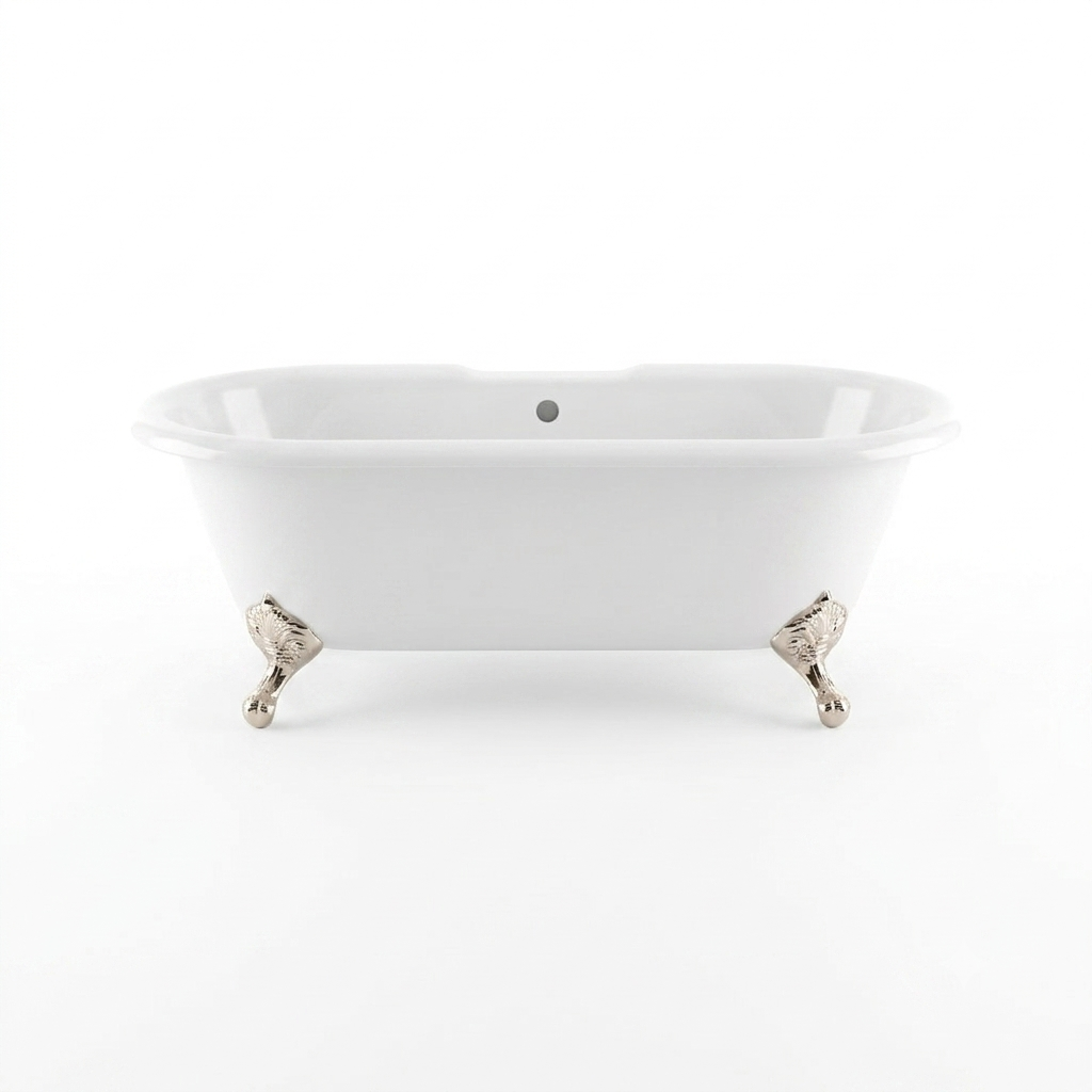 The Arcadia 66" Double Ended Clawfoot Acrylic Tub without Faucet Holes P0949 | Strom Living Polished Nickel - Bathtubs