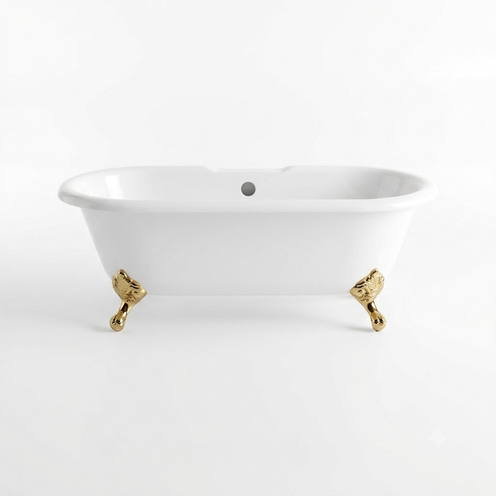 The Arcadia 66" Double Ended Clawfoot Acrylic Tub without Faucet Holes P0949 | Strom Living Supercoat Brass - Bathtubs