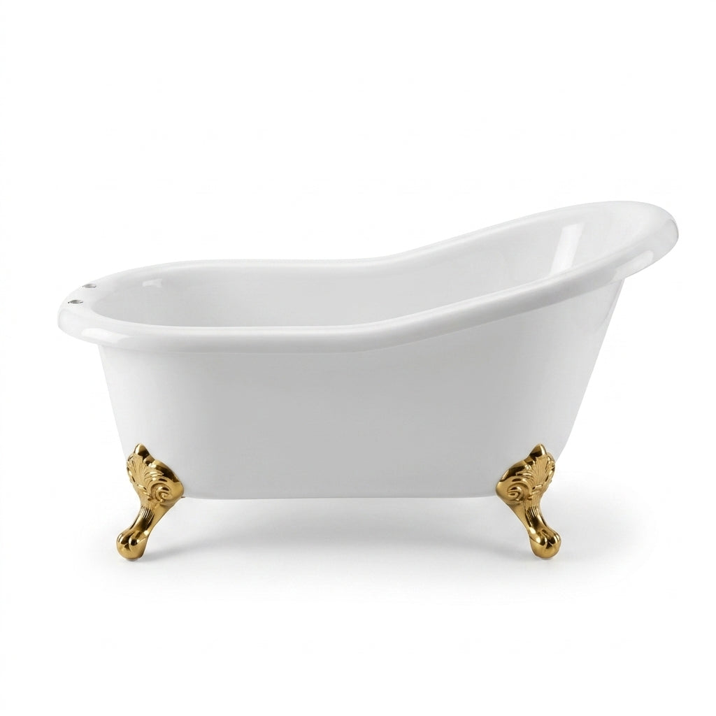 The Huron 5' Single Slipper Clawfoot Acrylic Tub with 7" Deck Mount Faucet Holes P0956 | Strom Living Supercoat Brass - Bathtubs