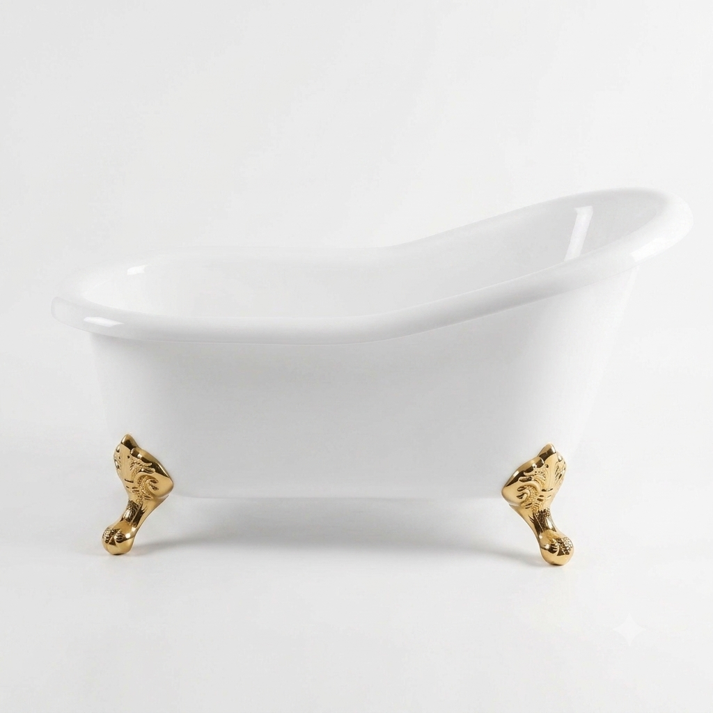 The Huron 5' Single Slipper Clawfoot Acrylic Tub without Faucet Holes P0957 | Strom Living Supercoat Brass - Bathtubs