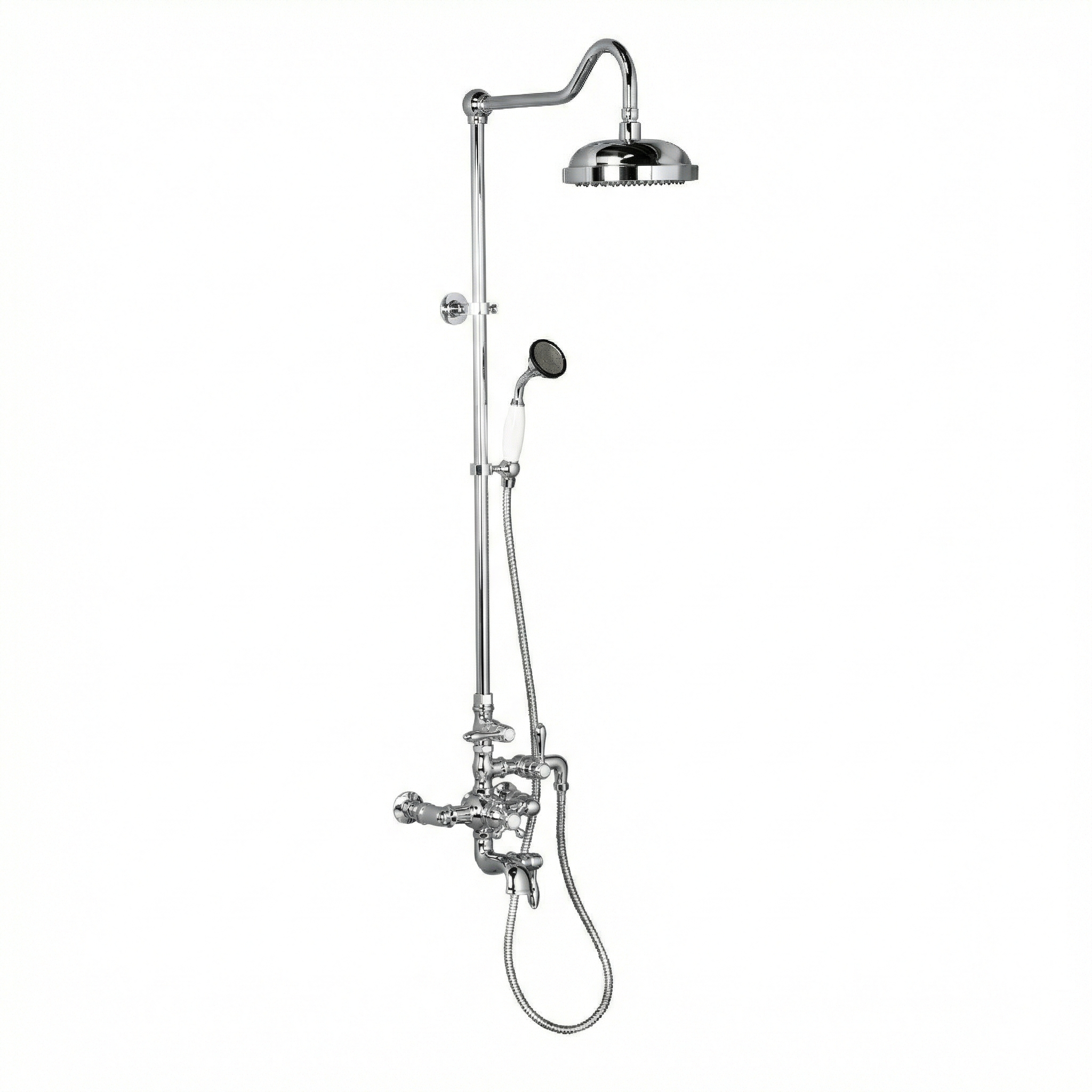 Exposed Thermostatic Shower System Wall Mount with 1.75 GPM Tub Filler Handshower and Lever/Cross Handles P0963 | Strom Living