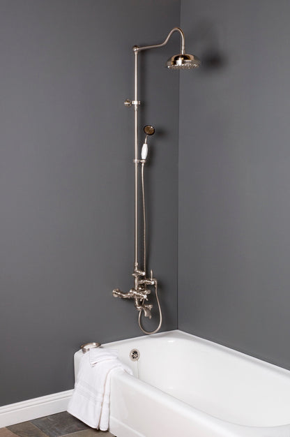 Exposed Thermostatic Shower System Wall Mounted with 1.75 GPM Tub Filler Handshower and Lever/Cross Handles