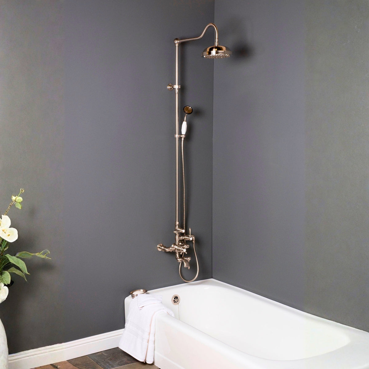 Exposed Thermostatic Tub & Shower System P0946 | Strom Living Matte Nickel 52" - Showers