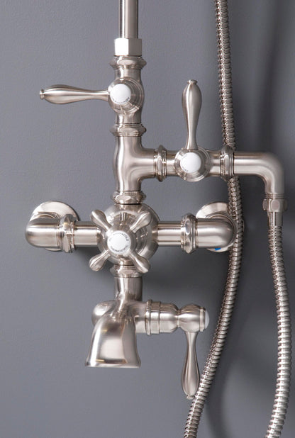 Exposed Thermostatic Shower System Wall Mounted with 1.75 GPM Tub Filler Handshower and Lever/Cross Handles