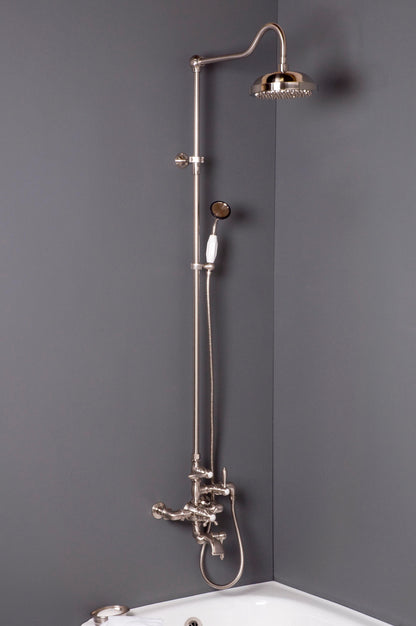 Exposed Thermostatic Shower System Wall Mounted with 1.75 GPM Tub Filler Handshower and Lever/Cross Handles