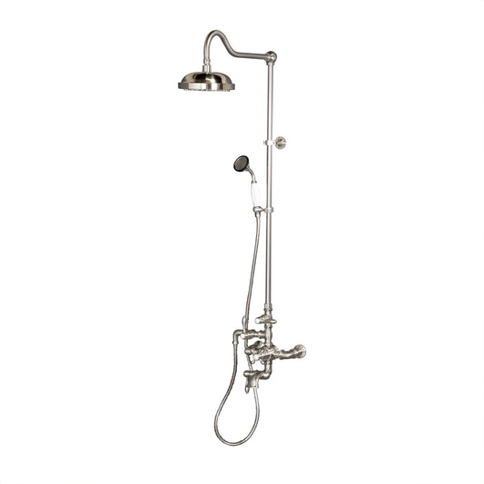 Exposed Thermostatic Shower System Wall Mounted with 1.75 GPM Tub Filler Handshower and Lever/Cross Handles