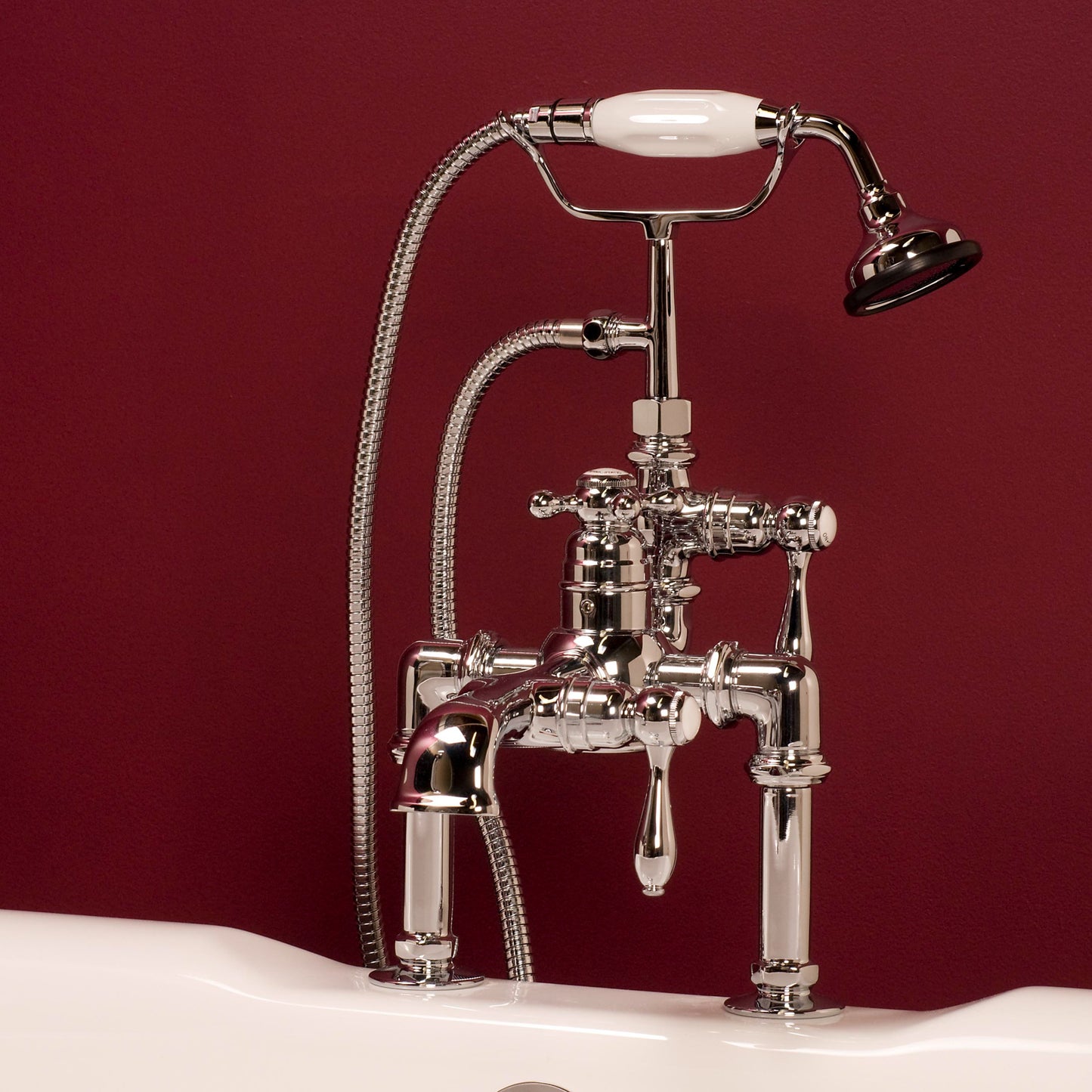 Strom Living Thermostatic Deck Mount Tub Faucet with Straight Spout and 7" center