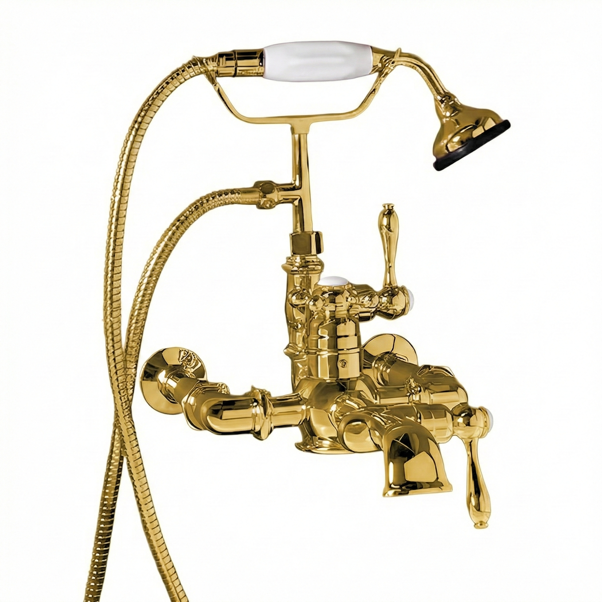 Thermostatic Wall Mount Tub Faucet w/ Handheld P0970 | Strom Living Polished Brass - Tub Fillers