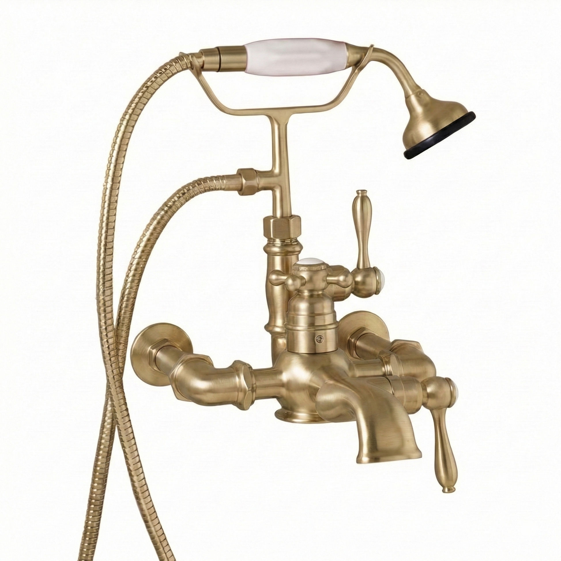 Thermostatic Wall Mount Tub Faucet w/ Handheld P0970 | Strom Living Satin Brass - Tub Fillers