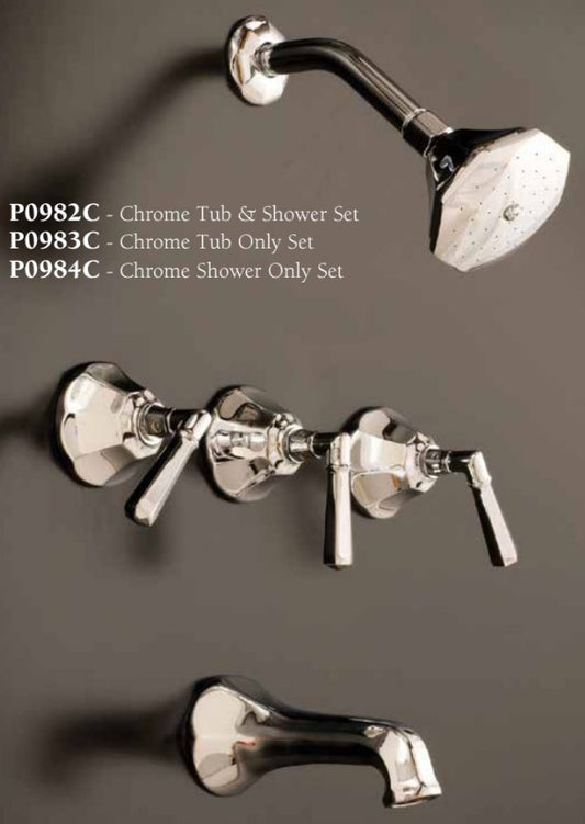 Strom Living Mississippi Wall Shower Set With 8" Centers/Lever Handle, Solid Brass Construction, and Spout