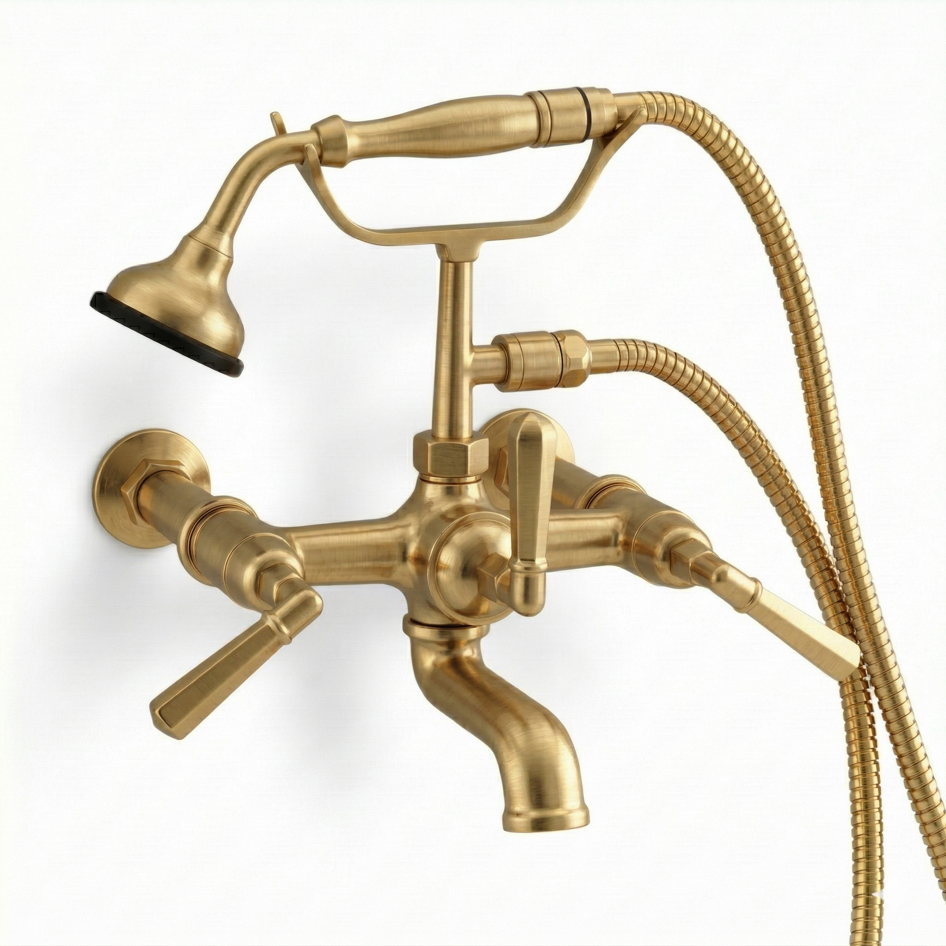 Deco Telephone Wall Mount Tub Faucet w/ Handheld P1001 | Strom Living Satin Brass - Tub Fillers