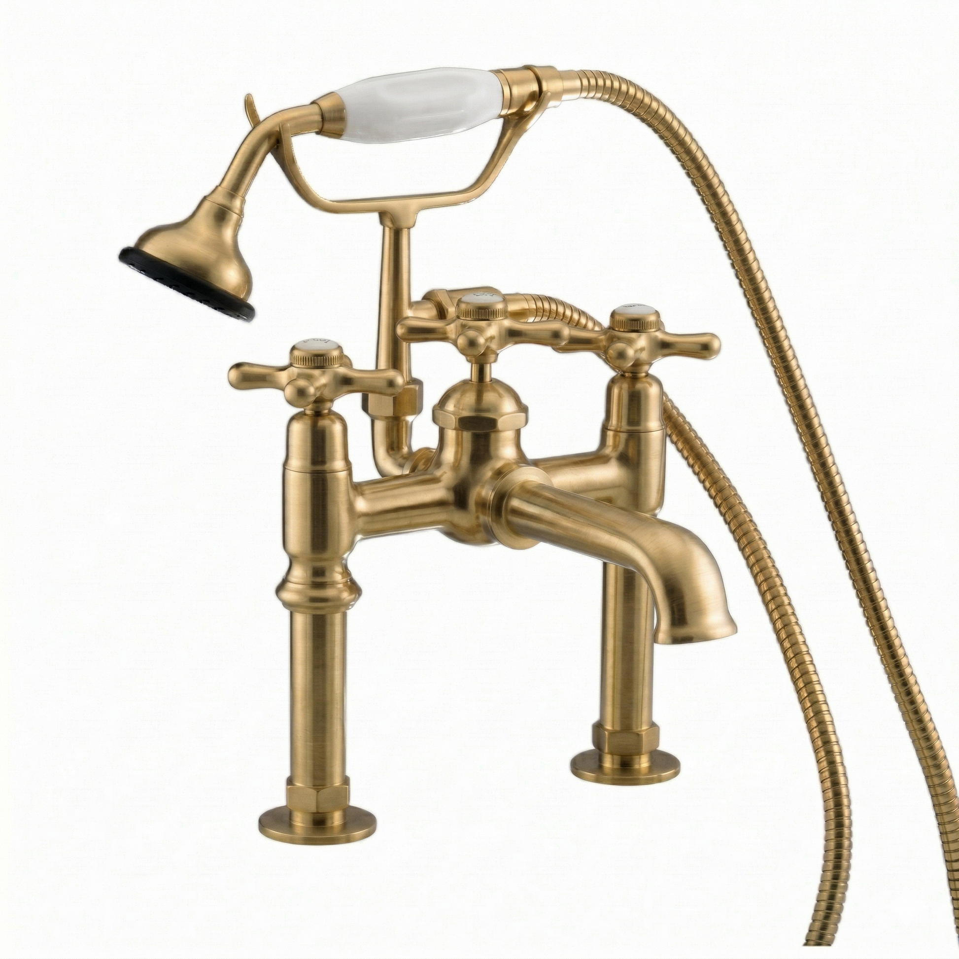 Deco British Telephone Faucet with Handheld P1002 | Strom Living Satin Brass - Tub Fillers