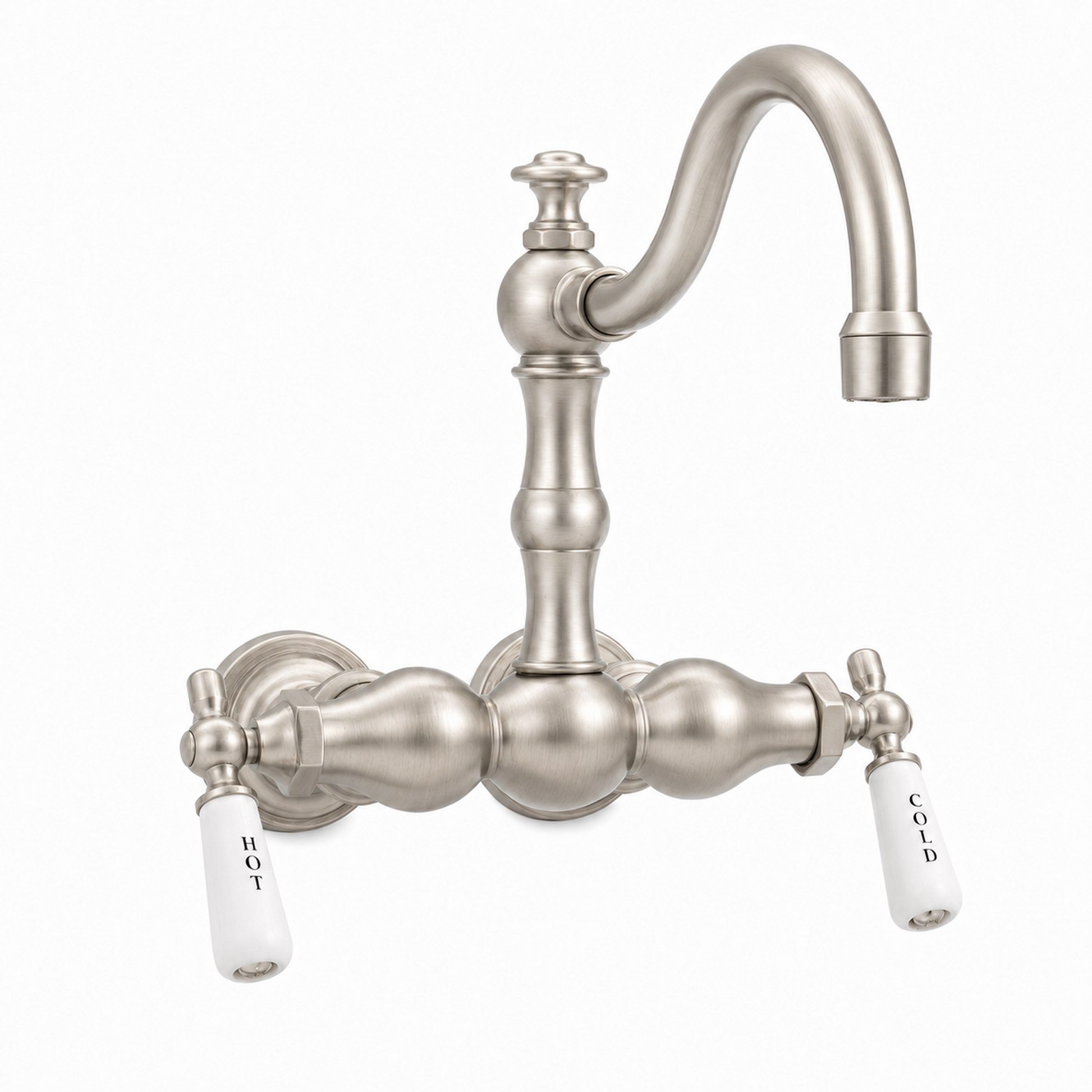 Tub Mount Arched Spout Faucet 3 Ball Handles P1004 | Strom Living Matte Nickel - Tub Fillers