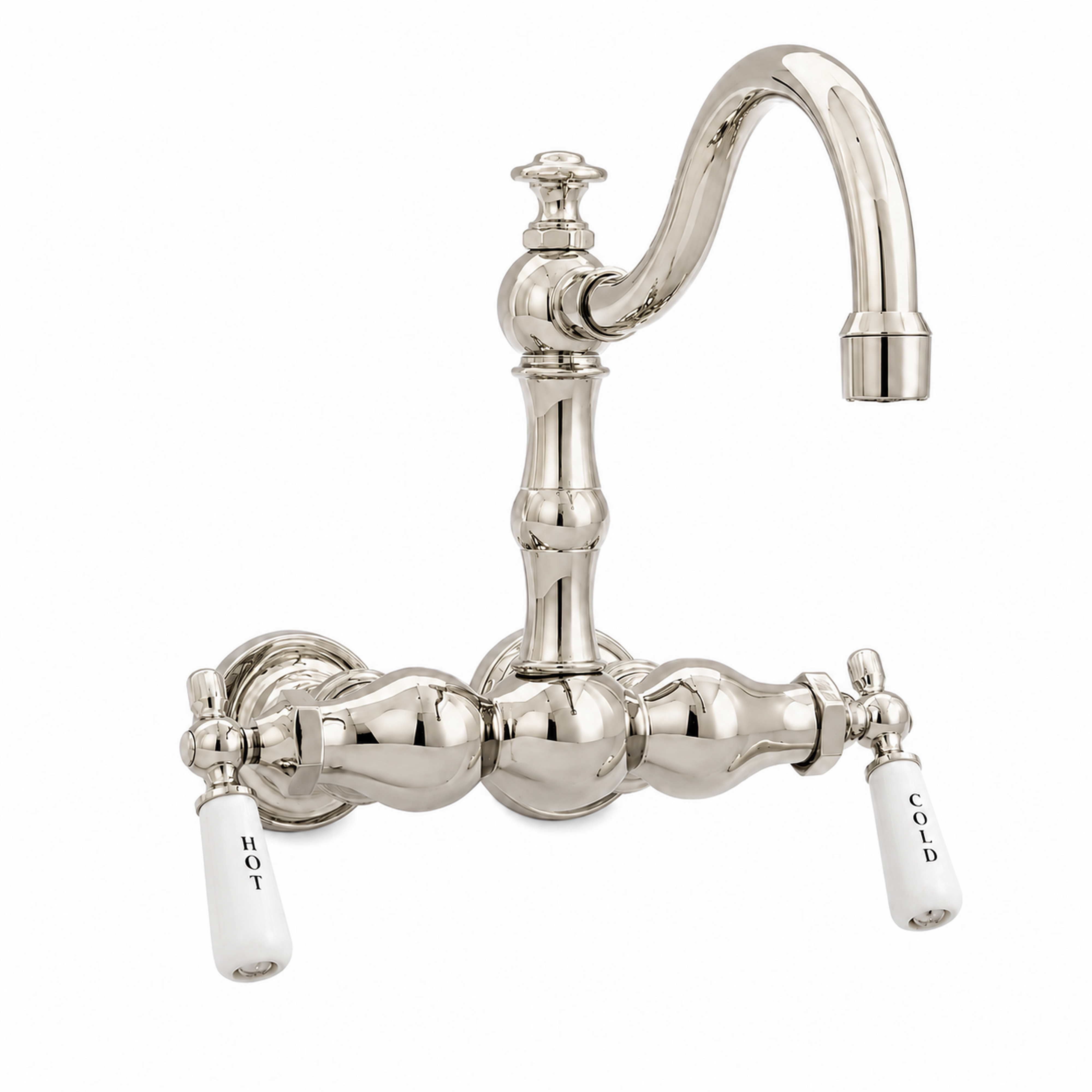 Tub Mount Arched Spout Faucet 3 Ball Handles P1004 | Strom Living Polished Nickel - Tub Fillers