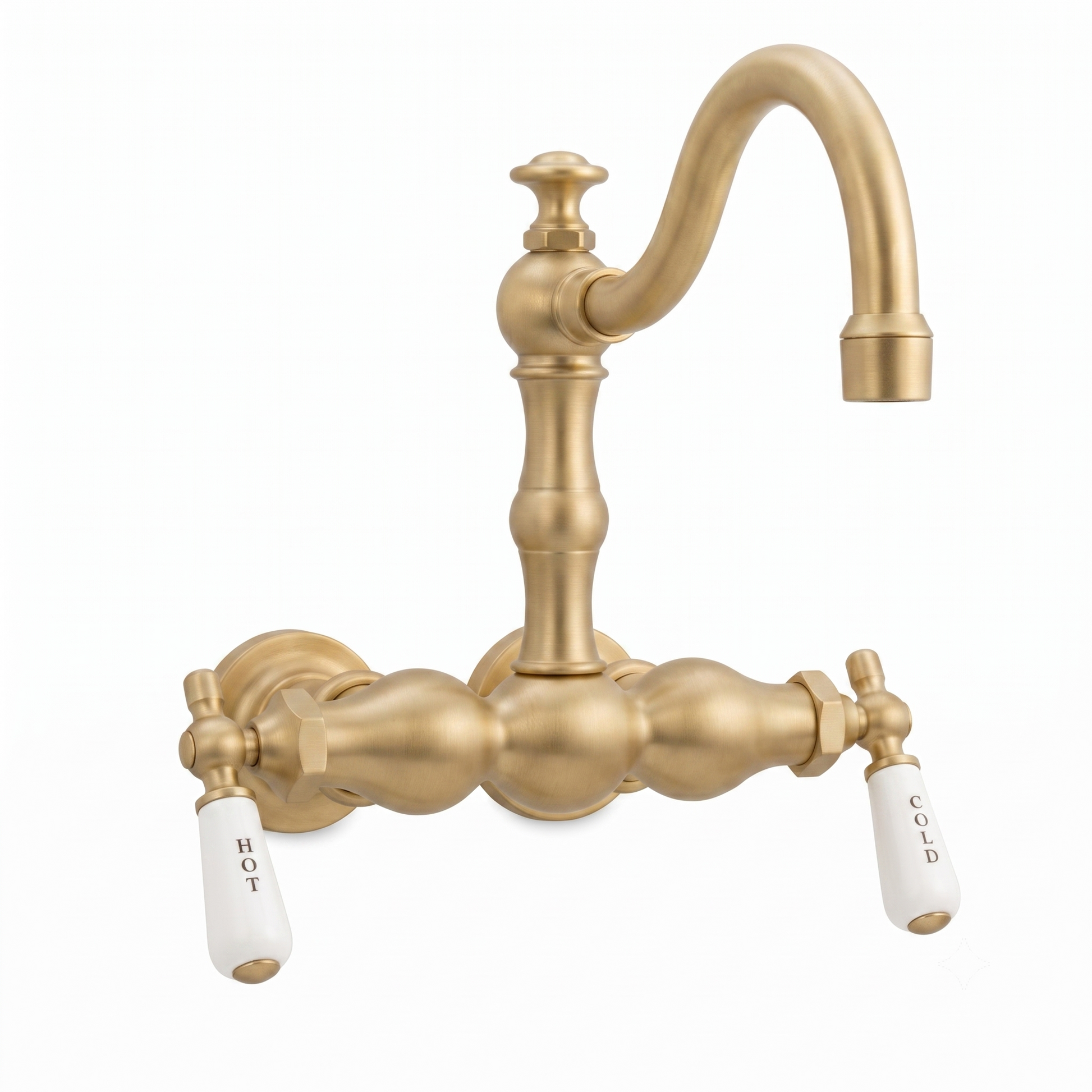Tub Mount Arched Spout Faucet 3 Ball Handles P1004 | Strom Living Raw Brass - Tub Fillers