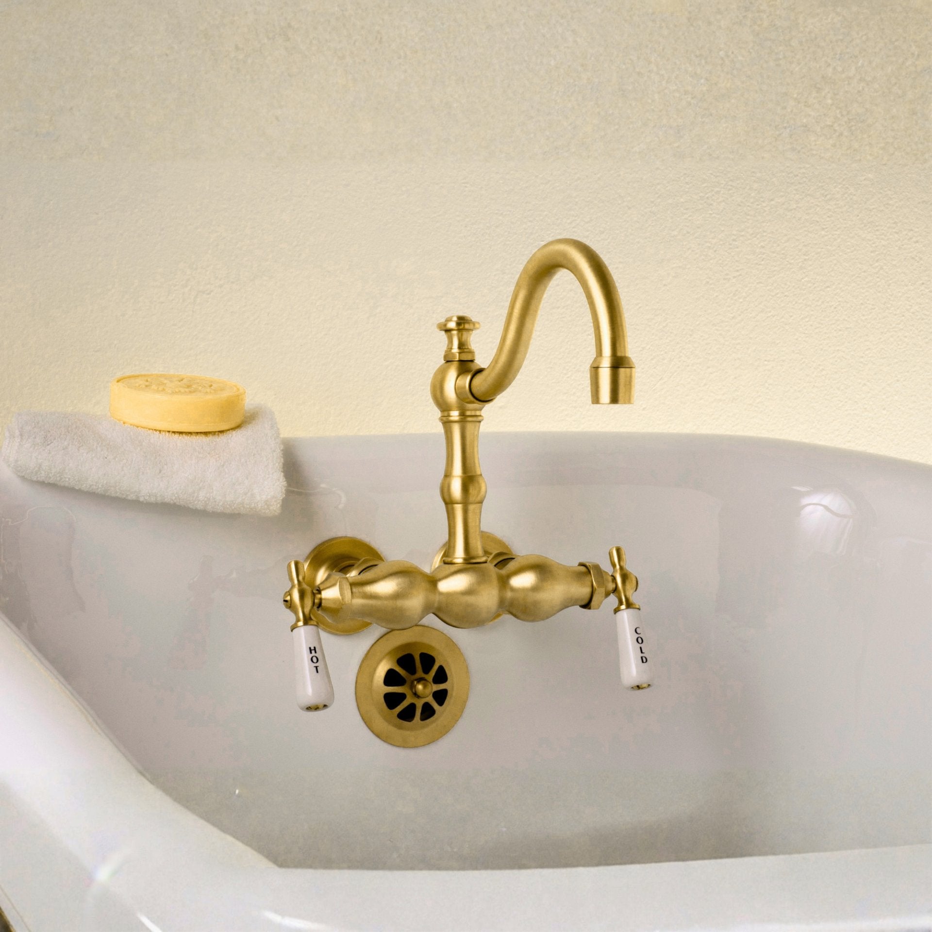 Tub Mount Arched Spout Faucet 3 Ball Handles P1004 | Strom Living - Tub Fillers