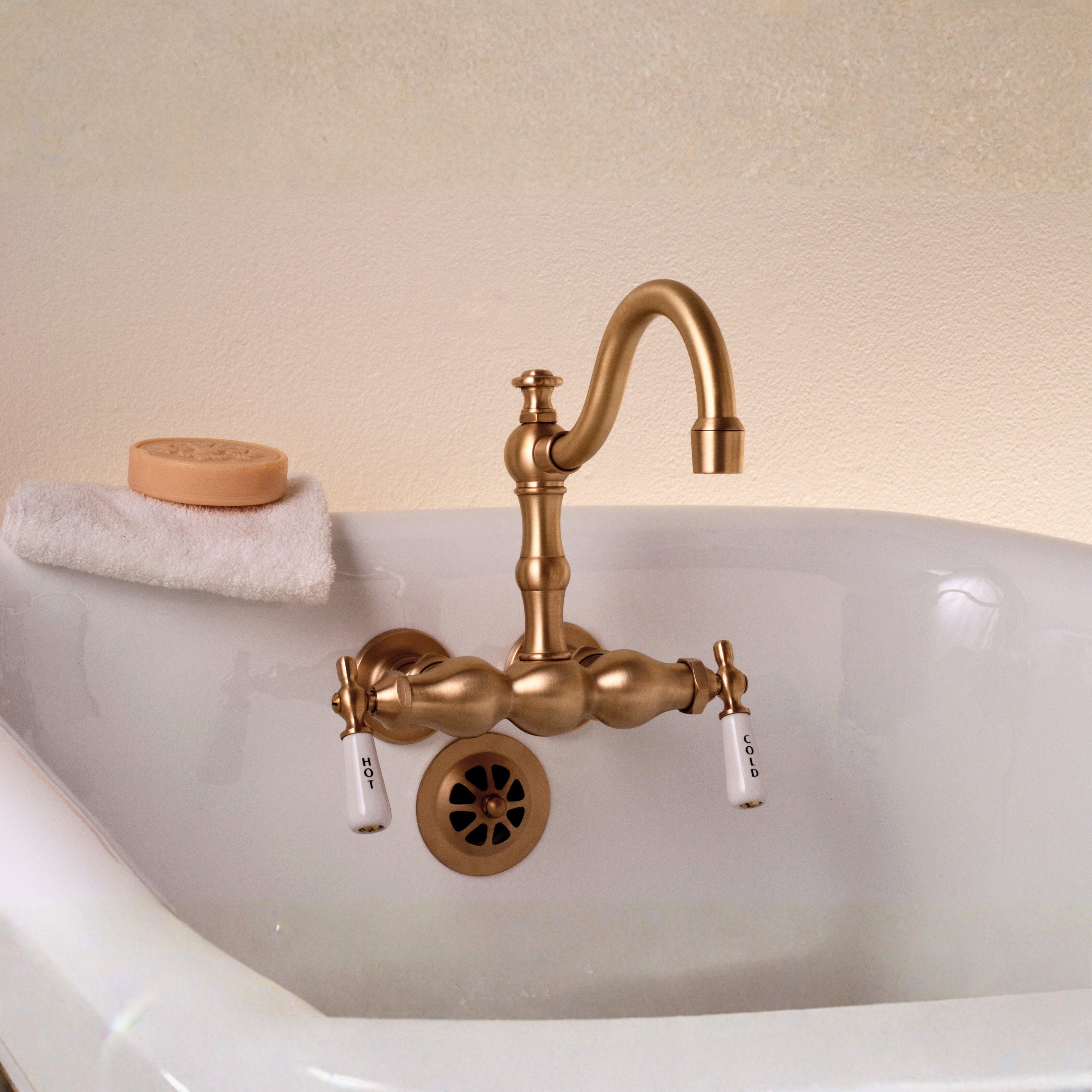 Tub Mount Arched Spout Faucet 3 Ball Handles P1004 | Strom Living - Tub Fillers