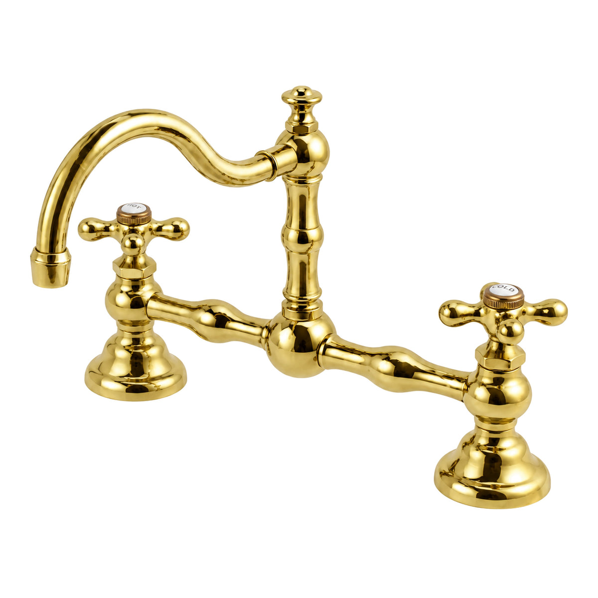 Rio Grande Bridge Lavatory Faucet Cross Handles P1005 in Supercoat Brass / Polished Brass