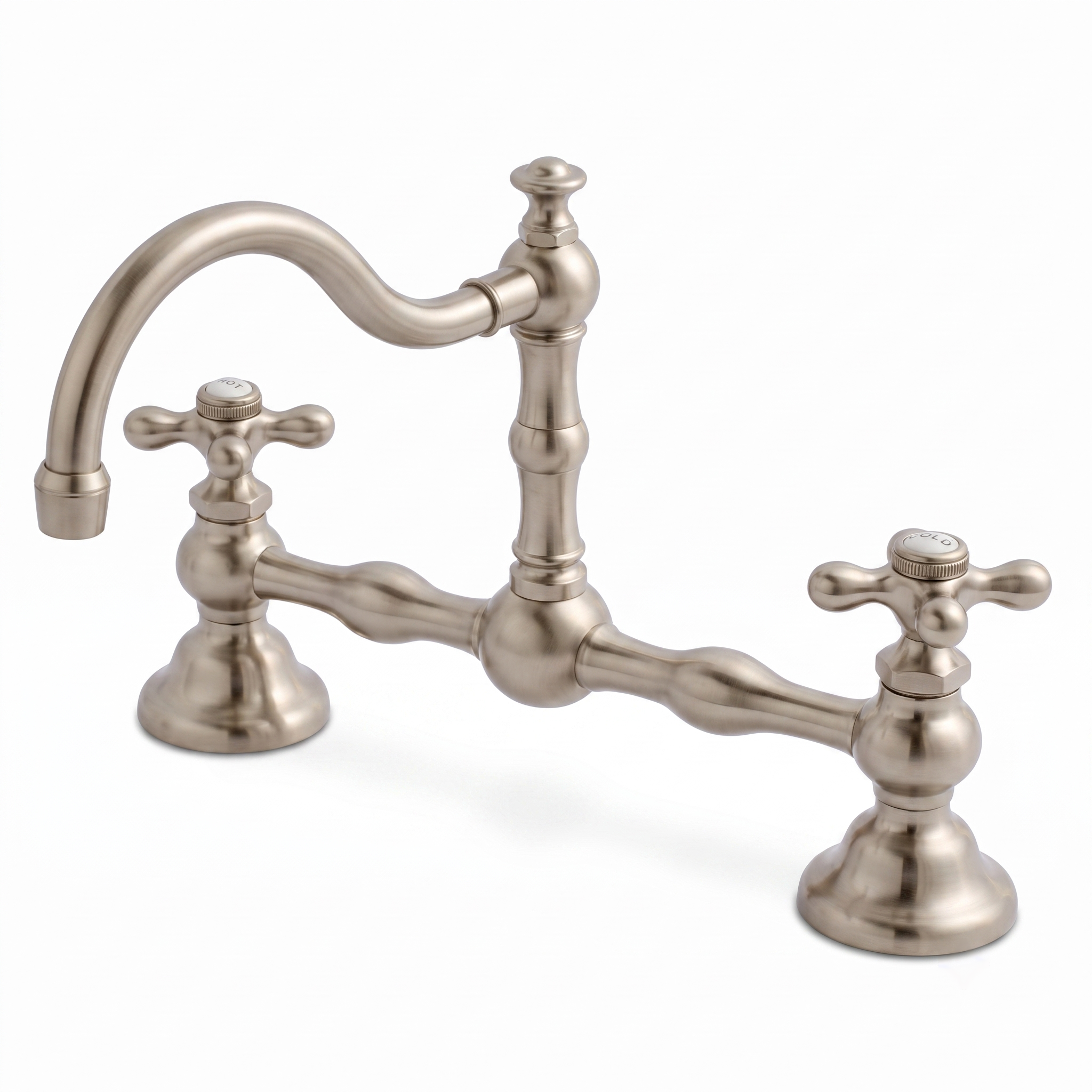 Rio Grande Bridge Lavatory Faucet Cross Handles P1005 | Strom Living Matte Nickel 12" - Bathroom Faucets