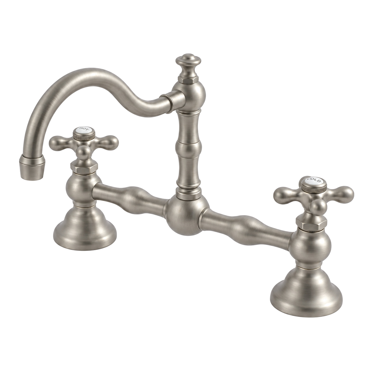 Rio Grande Bridge Lavatory Faucet Cross Handles P1005 in Matte Nickel