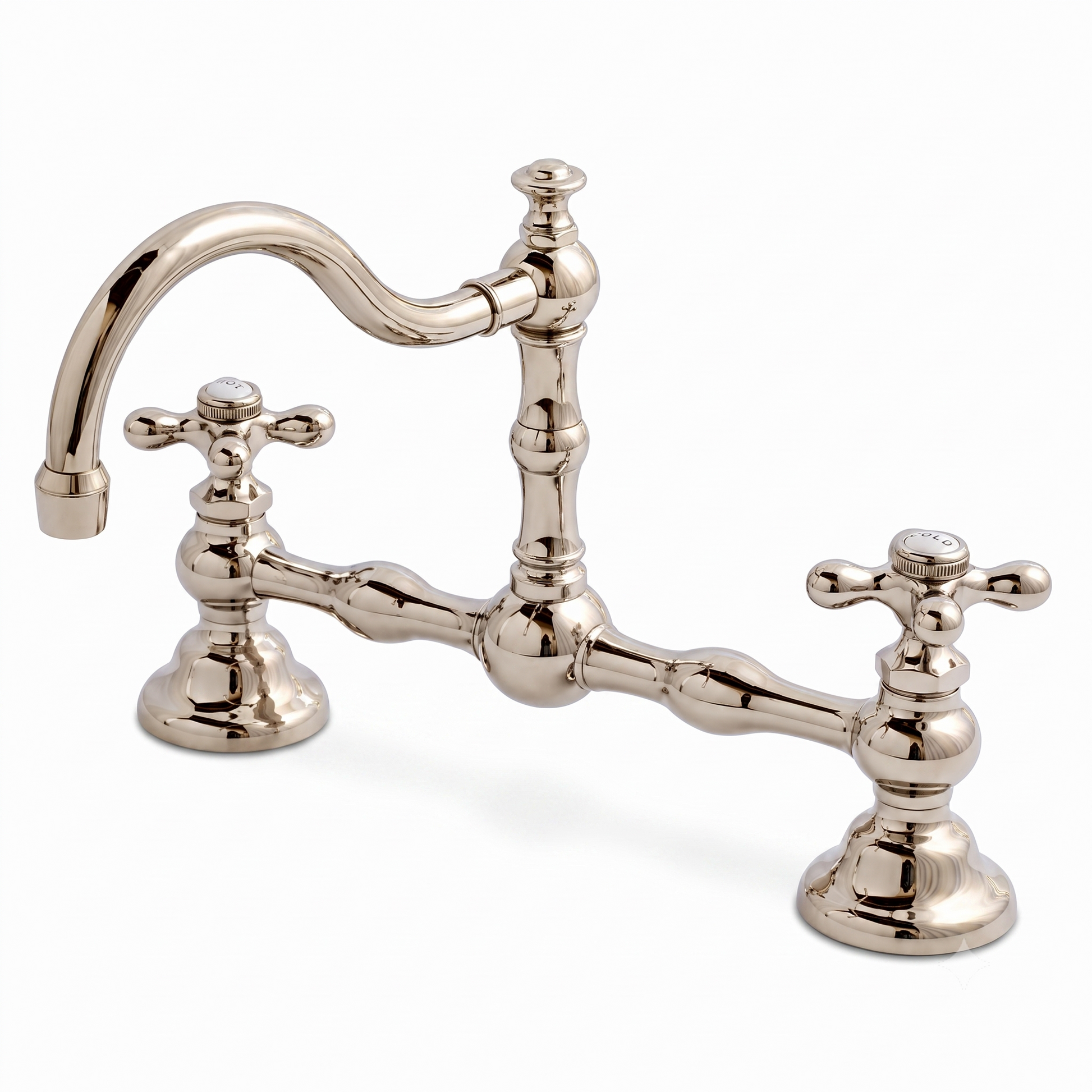 Rio Grande Bridge Lavatory Faucet Cross Handles P1005 | Strom Living Polished Nickel 12" - Bathroom Faucets
