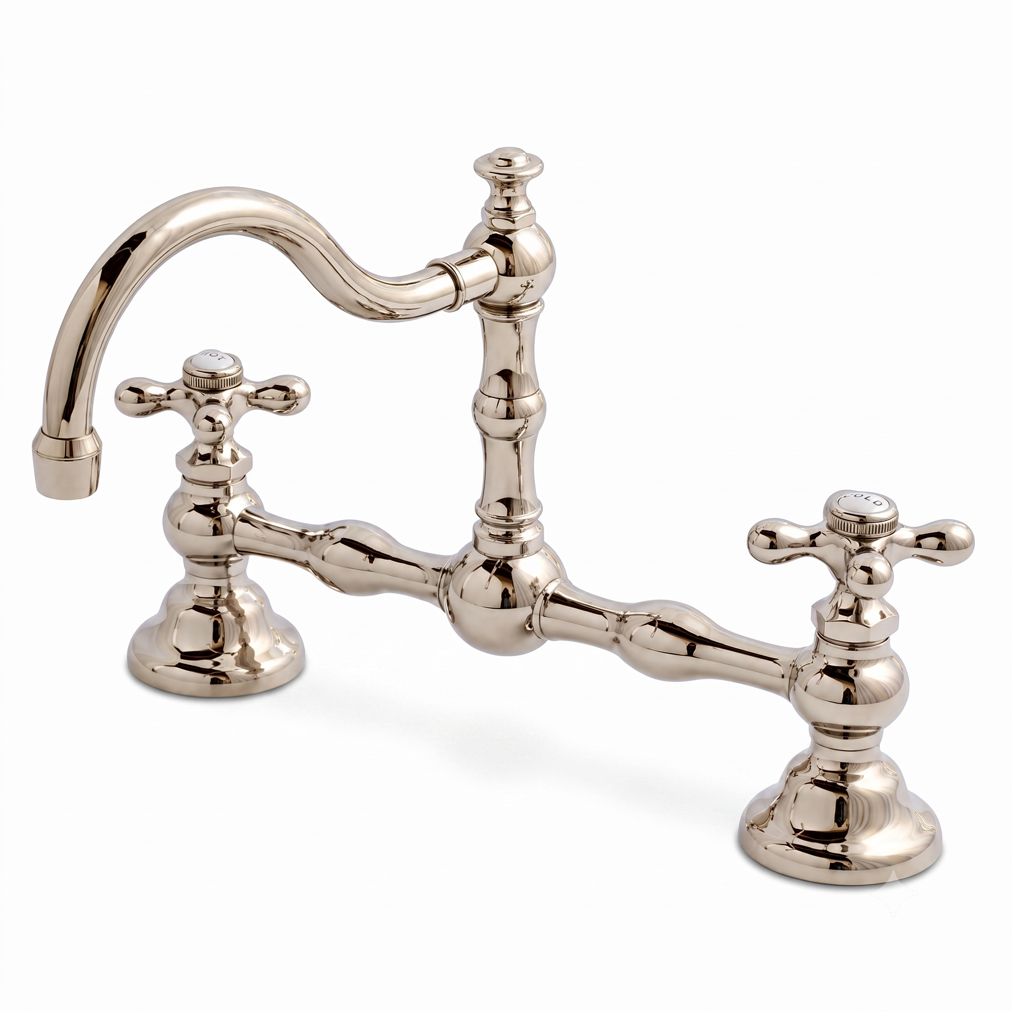 Rio Grande Bridge Lavatory Faucet Cross Handles P1005 | Strom Living Polished Nickel 12" - Bathroom Faucets
