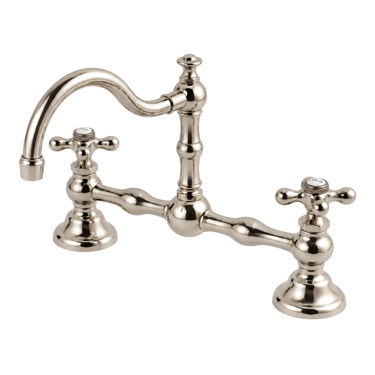 Rio Grande Bridge Lavatory Faucet Cross Handles P1005 in Polished Nickel