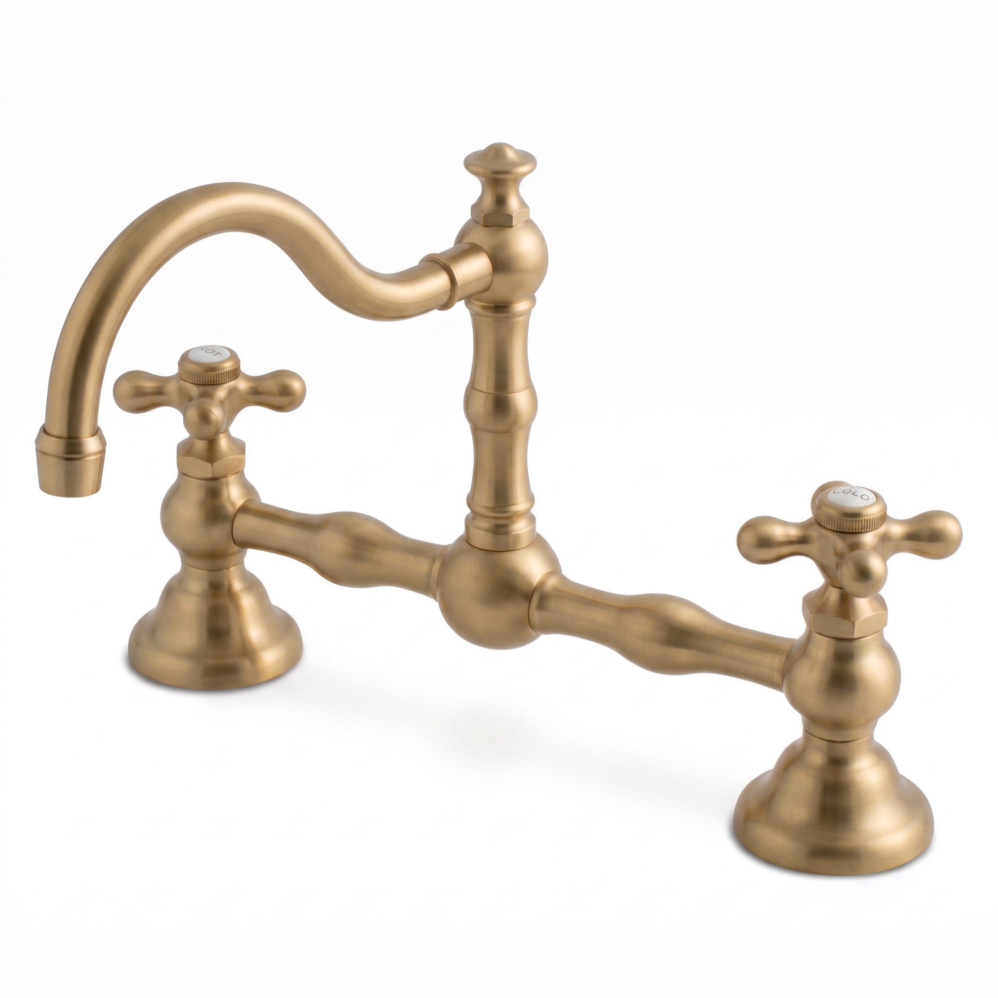 Rio Grande Bridge Lavatory Faucet Cross Handles P1005 | Strom Living Raw Brass 12" - Bathroom Faucets
