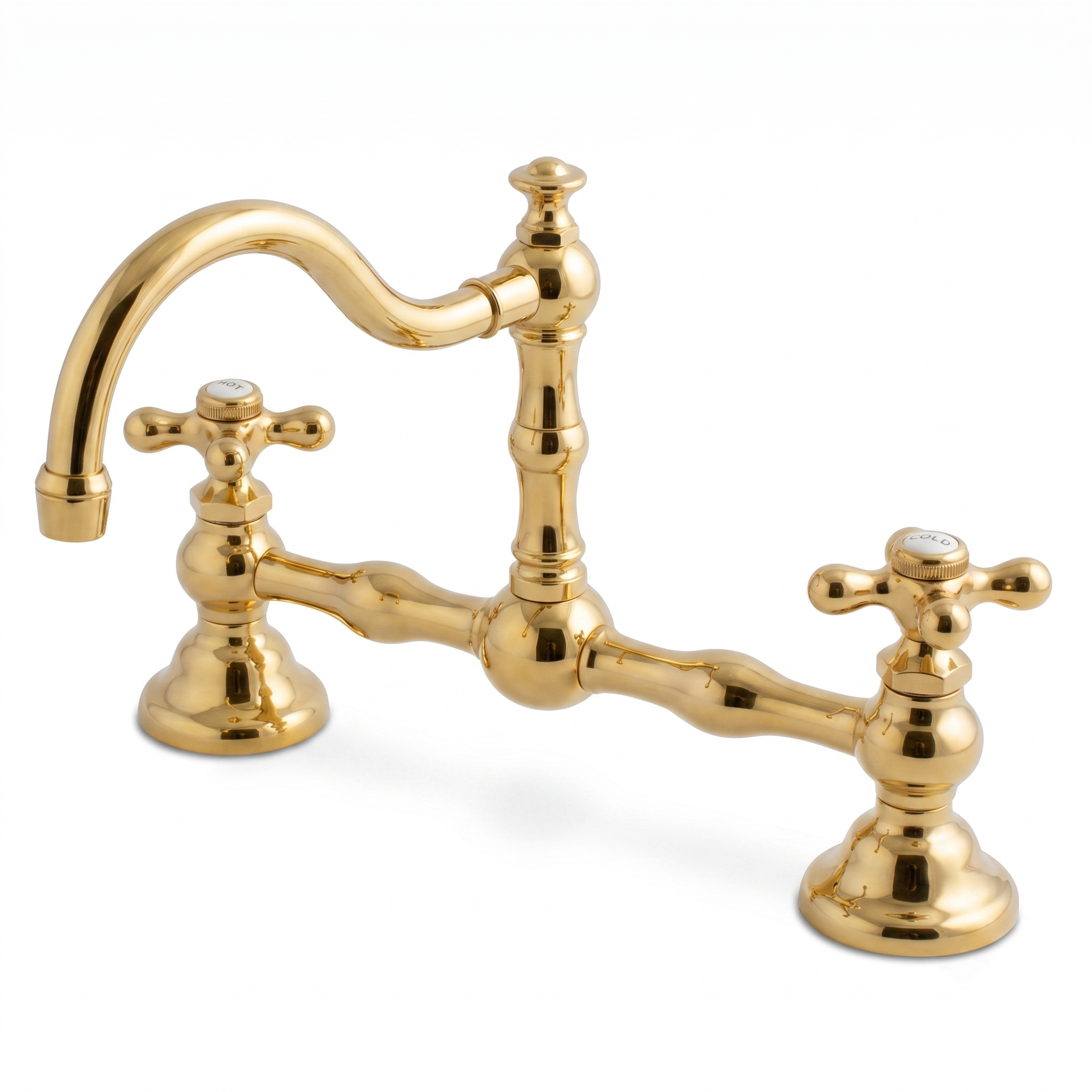 Rio Grande Bridge Lavatory Faucet Cross Handles P1005 | Strom Living Supercoat Brass 12" - Bathroom Faucets