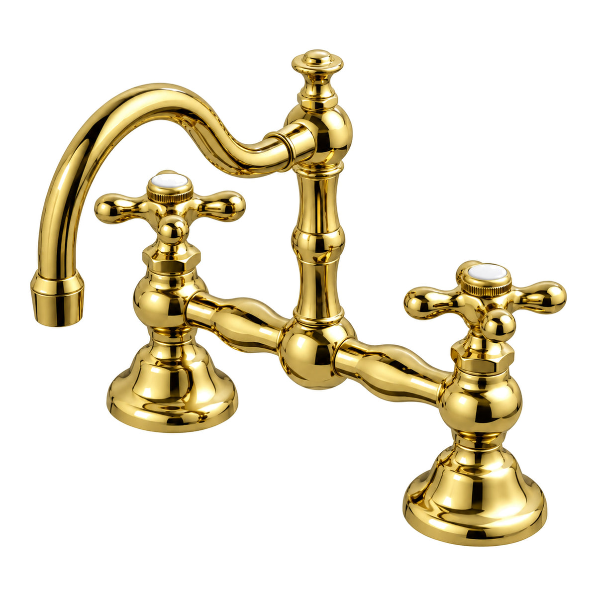 Rio Grande Bridge Lavatory Faucet Cross Handles P1005 in Supercoat Brass / Polished Brass
