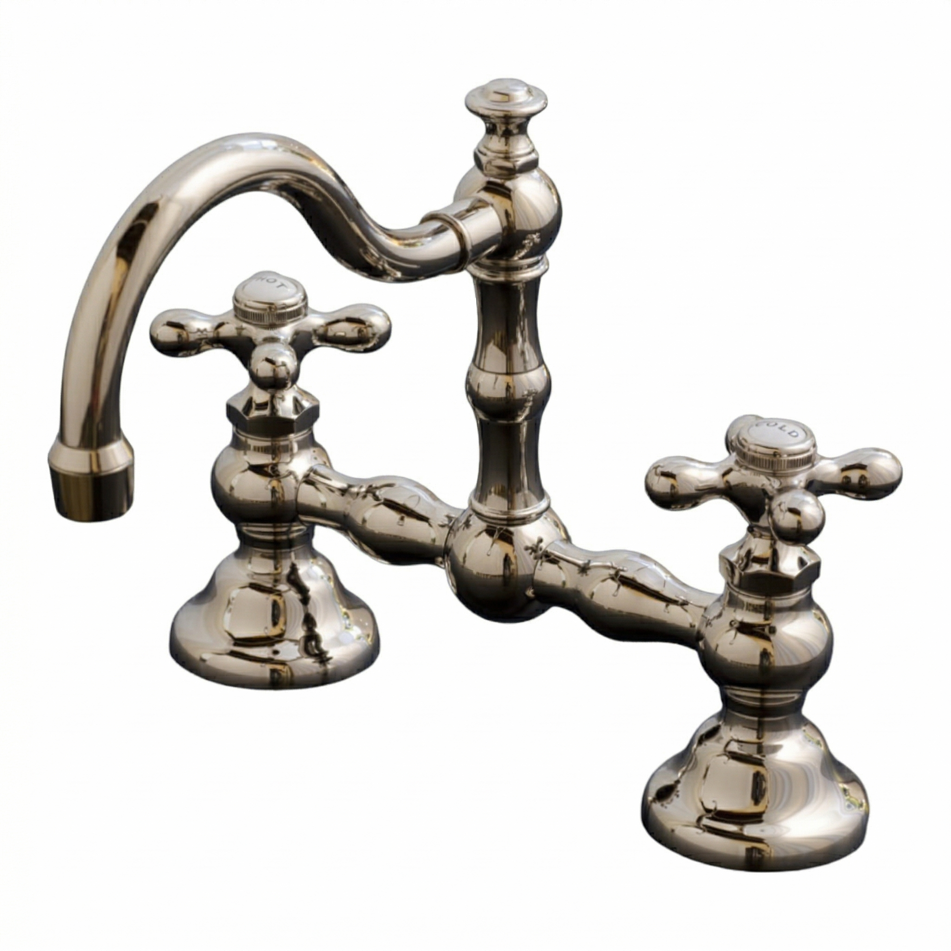 Rio Grande Bridge Lavatory Faucet Cross Handles P1005 | Strom Living Polished Nickel 8" - Bathroom Faucets