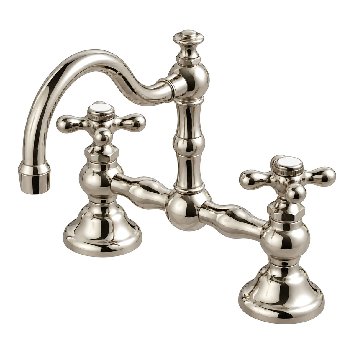 Rio Grande Bridge Lavatory Faucet Cross Handles P1005 in Polished Nickel