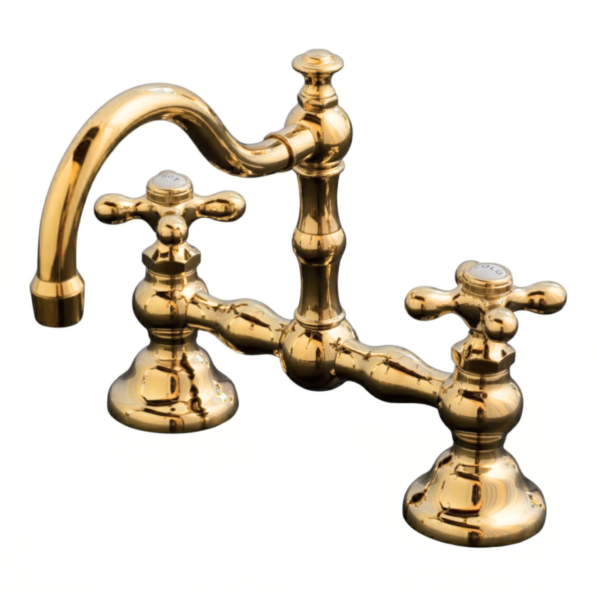 Rio Grande Bridge Lavatory Faucet Cross Handles P1005 | Strom Living Polished Brass 8" - Bathroom Faucets
