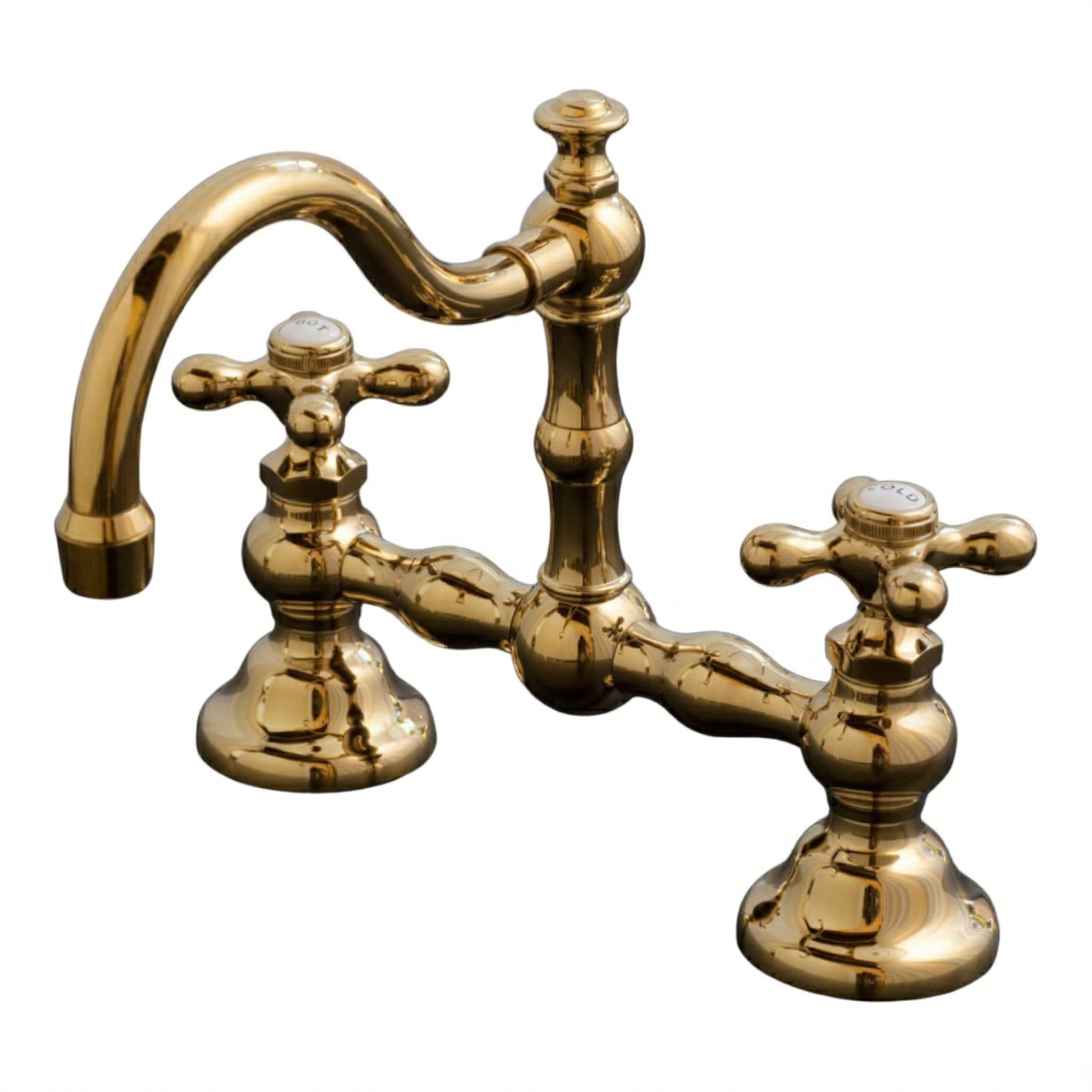 Rio Grande Bridge Lavatory Faucet Cross Handles P1005 | Strom Living Polished Brass 8" - Bathroom Faucets