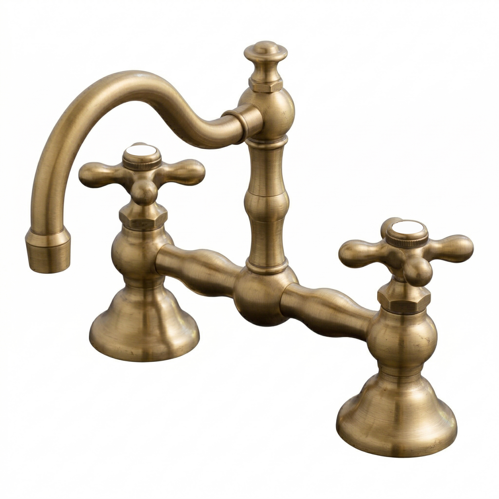 Rio Grande Bridge Lavatory Faucet Cross Handles P1005 | Strom Living Satin Brass 8" - Bathroom Faucets
