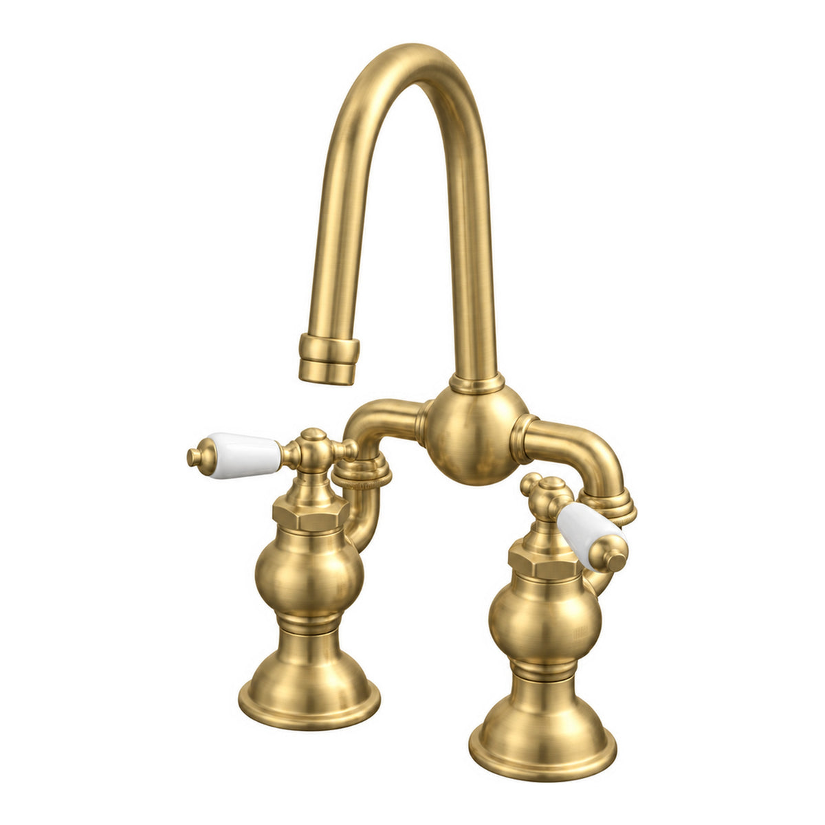 Gooseneck Bridge Lav Faucet w/ Drain P1006 in Satin Brass