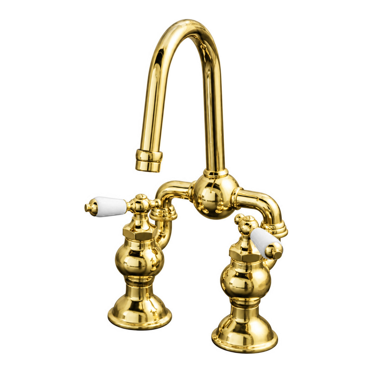 Gooseneck Bridge Lav Faucet w/ Drain P1006 in Supercoat Brass / Polished Brass