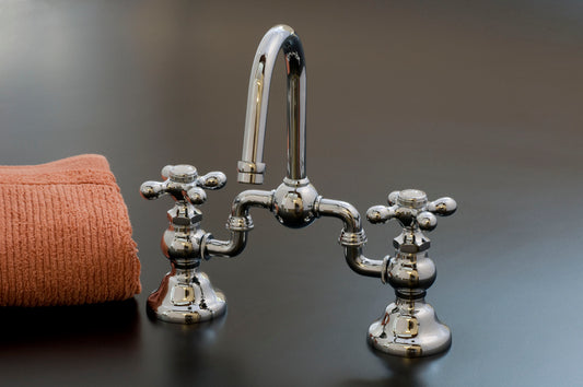 Strom Living Bridge Bathroom or Kitchen Faucet Set 6-8" Spread with Turn and Lift Drain