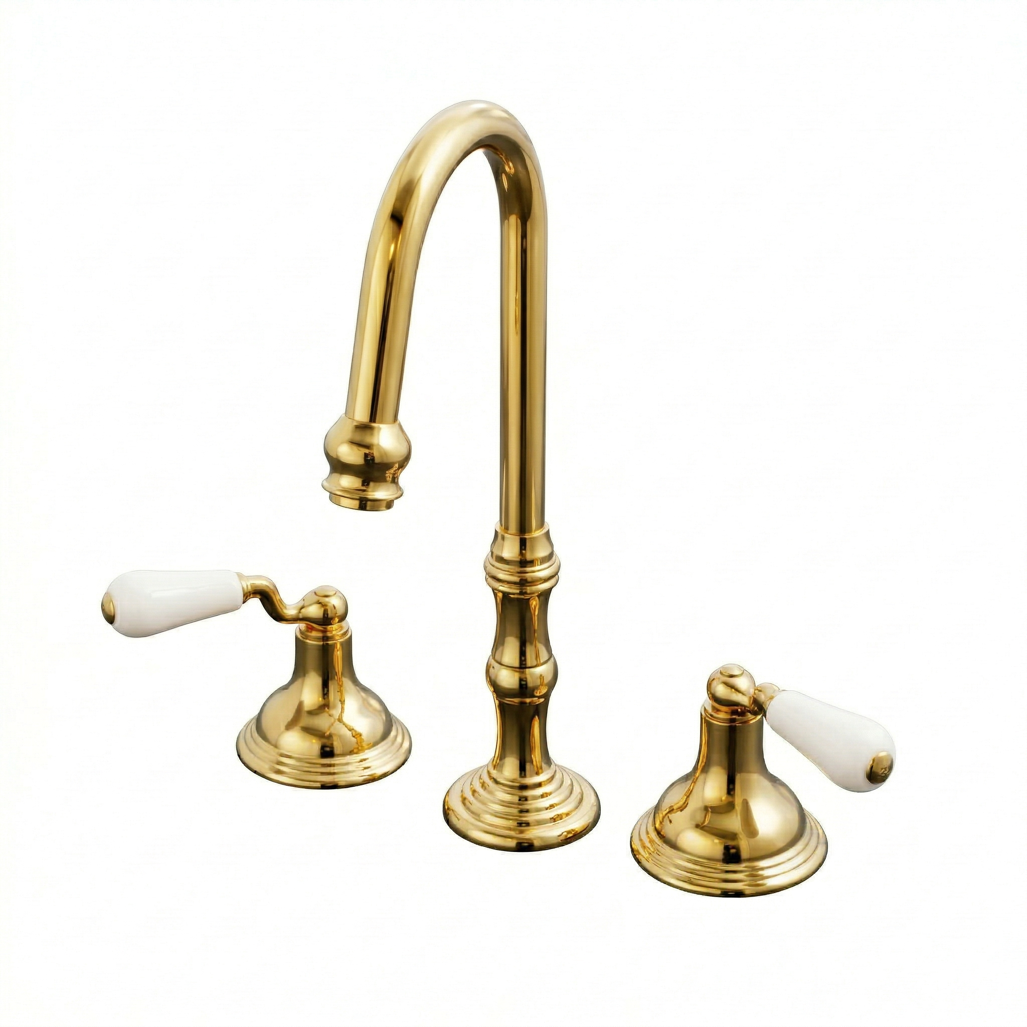 St. Lawrence Widespread Gooseneck Lav Faucet P1008 | Strom Living Supercoat Brass - Bathroom Faucets