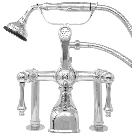 Strom Living British Telephone Deck Mount Tub Faucet with Handheld Shower and Diverter Handles