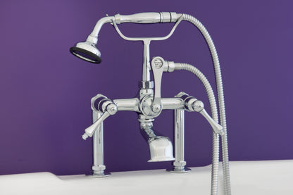 Strom Living British Telephone Deck Mount Tub Faucet with Handheld Shower and Diverter Handles