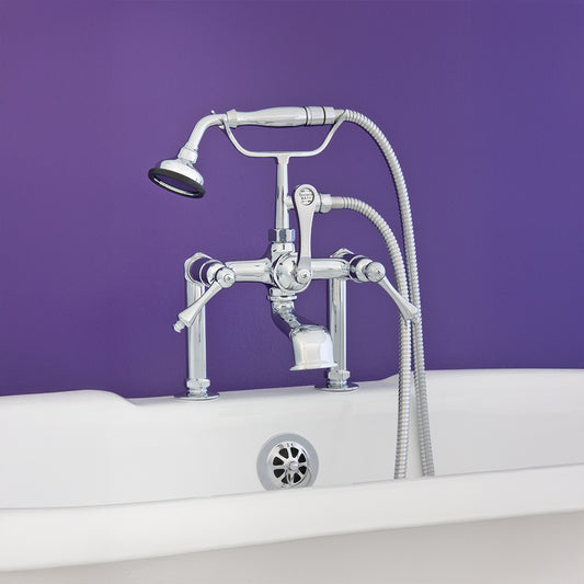 Strom Living British Telephone Deck Mount Tub Faucet with Handheld Shower and Diverter Handles